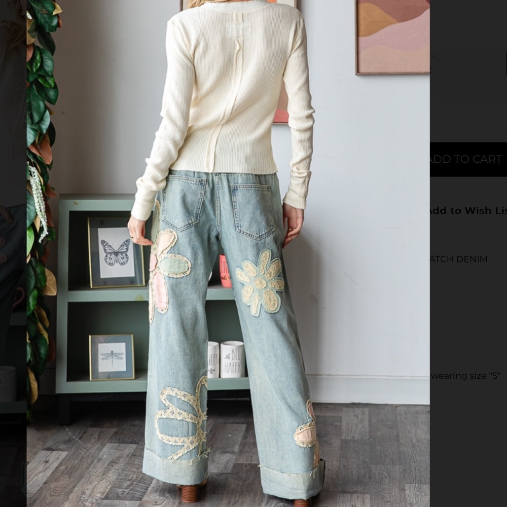 OLI AND HALI “ The Garden “ Oli & Hali Wide Leg Flower Patch Jeans BR53 - Picture 6 of 7